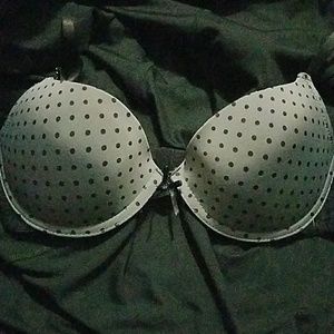 Dark grey black polka push up bra with lace